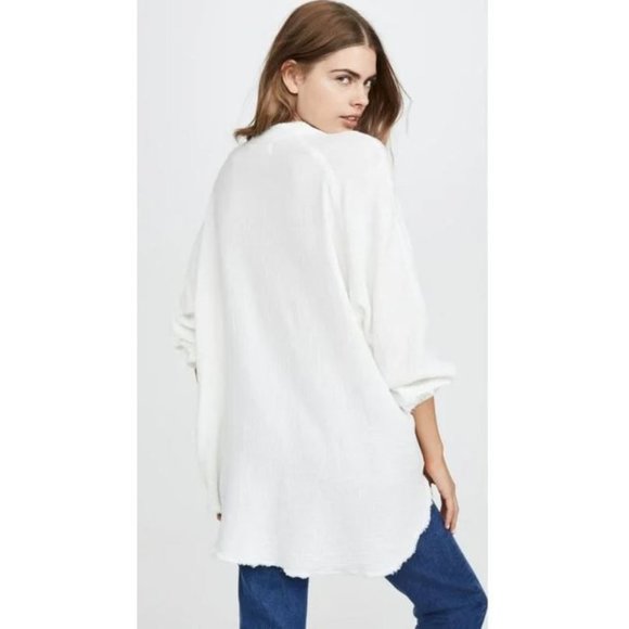 FREE PEOPLE We the Free Summer Daydream Frayed Button Down Shirt WHITE Sz M NWT - Picture 4 of 7